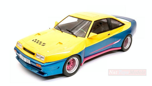 SCALE MODEL COMPATIBLE WITH OPEL MANTA B MATTING YELLOW/BLUE 1:18 MODELCARGROUP MCG18095