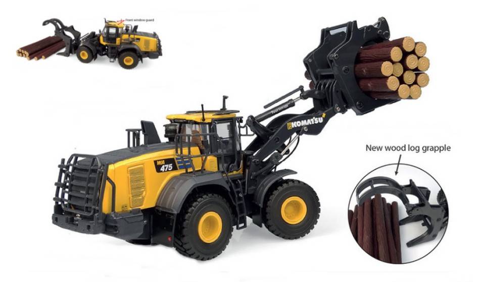 SCALE MODEL COMPATIBLE WITH KOMATSU LOG LIFTER WA475-10 TOOL LINKAGE LOG GRAPPLE 1:50 UNIVERSAL HOBBIES UH8165