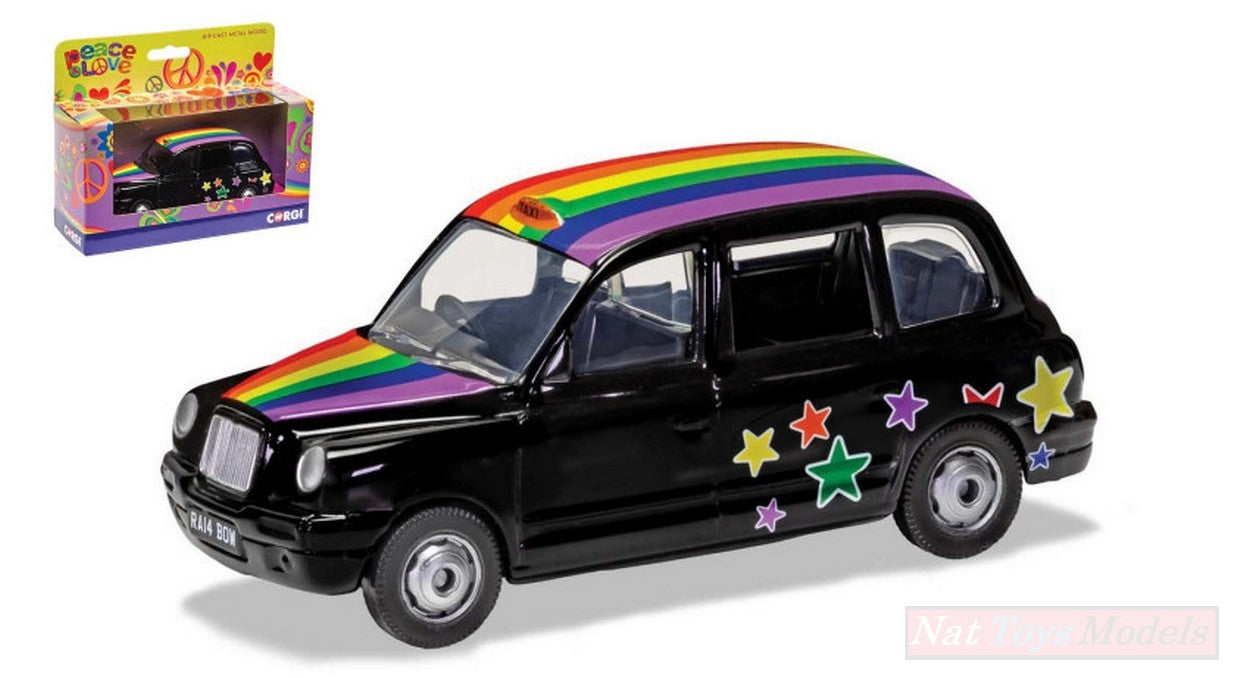 SCALE MODEL COMPATIBLE WITH PEACE AND LOVE LONDON TAXI RAIMBOW 128 mm 1:36 CORGI GS85929