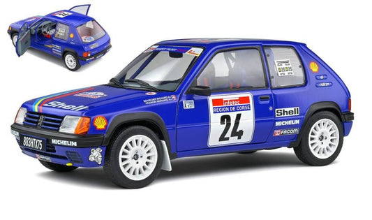 MODELLINO IN SCALA COMPATIBILE CON PEUGEOT 205 RALLY Gr.A N.24 TOUR DE CORSE 1990 R.BOURSIER-B.FRANGIN 1:18 SOLIDO SL1801711