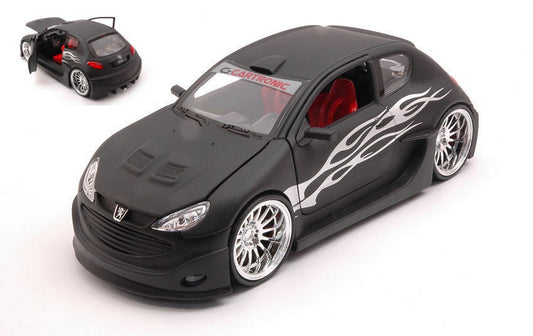 MODELLINO IN SCALA COMPATIBILE CON PEUGEOT 206 TUNING MATT BLACK DECORATED 1:24 WELLY WE22486MABK