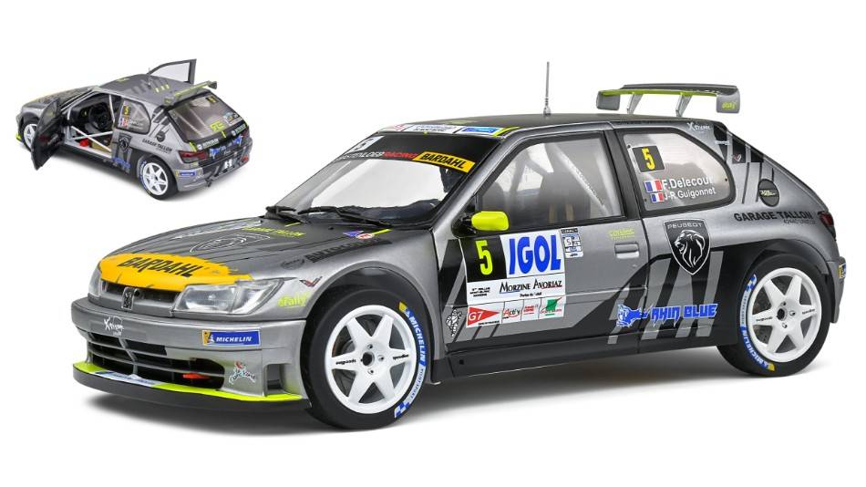 MODELLINO IN SCALA COMPATIBILE CON PEUGEOT 306 MAXI N.5 RALLY MONT BLANC 2021 DELECOUR/GUIGONNET 1:18 SOLIDO SL1808302