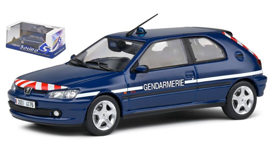 MODELLINO IN SCALA COMPATIBILE CON PEUGEOT 306 S16 GENDARMERIE 1998 BLUE 1:43 SOLIDO SL4311407