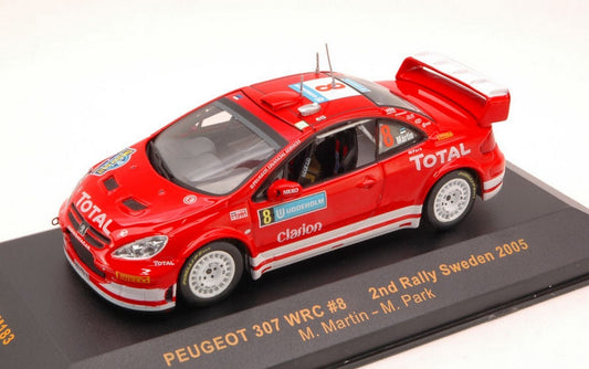 MODELLINO IN SCALA COMPATIBILE CON PEUGEOT 307 WRC N.8 2nd SWEDEN 2005 MARTIN-PARK 1:43 IXO MODEL RAM183