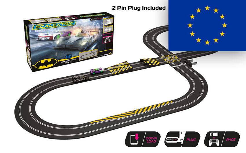 MODELLINO IN SCALA COMPATIBILE CON PISTA BATMAN VS JOKER RACE SET 210x140 1:32 SCALEXTRIC C1415P