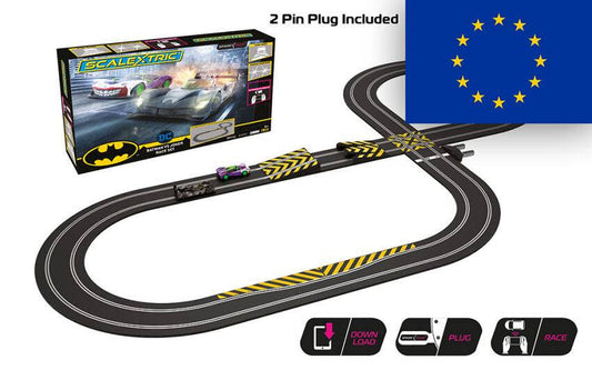 MODELLINO IN SCALA COMPATIBILE CON PISTA BATMAN VS JOKER RACE SET 210x140 1:32 SCALEXTRIC C1415P