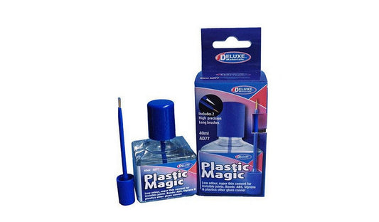 MODELING COLORS PLASTIC MAGIC GLUE FOR PLASTIC WITH 2 HIGH PRECISION BRUSHES 40ml DE LUXE MATERIALS DL-AD