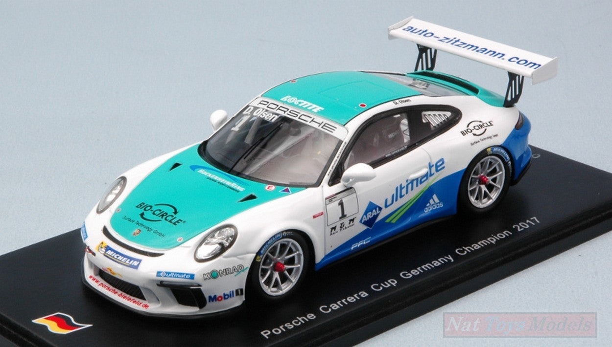 MODELE REDUIT COMPATIBLE AVEC PORSCHE 911 GT3 CUP N.1 CHAMPION D'ALLEMAGNE 2017 DENNIS OLSEN 1:43 SPARK MODEL SG262