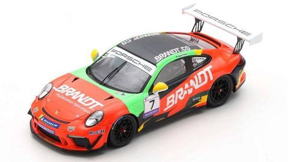 MODELLINO IN SCALA COMPATIBILE CON PORSCHE 911 GT3 CUP N.7 CARRERA CUP BRASIL CHAMPION 2021 MIGUEL PALUDO SPARK MODEL S8508