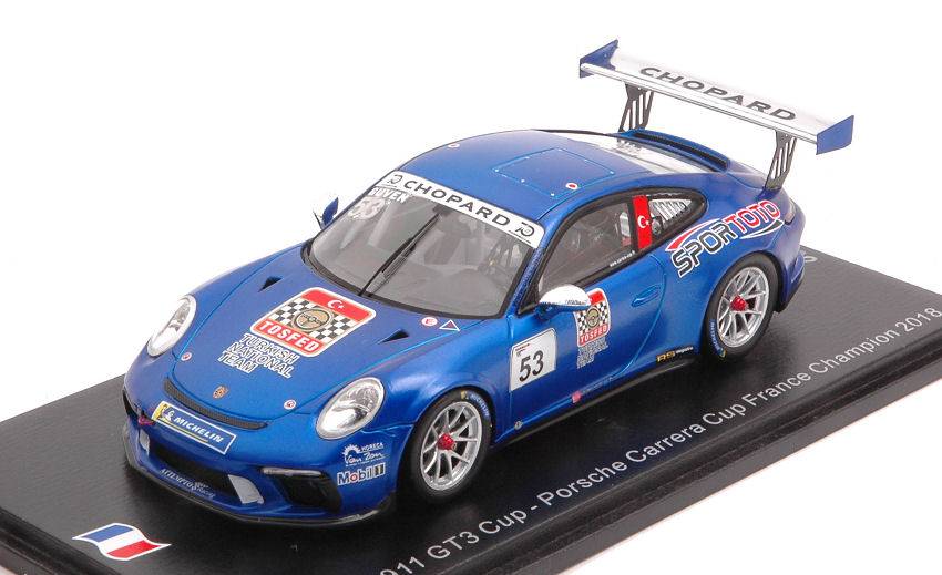 MODELLINO IN SCALA COMPATIBILE CON PORSCHE 911 GT3 N.53 CARRERA CUP FRANCE CHAMPION 2018 A.GUVEN 1:43 SPARK MODEL SF140