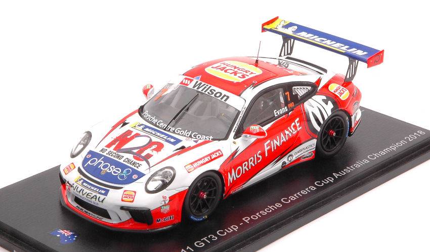 MODELLINO IN SCALA COMPATIBILE CON PORSCHE 911 GT3 N.7 CARRERA CUP AUSTRALIA CHAMPION J.EVANS 1:43 SPARK MODEL AS032