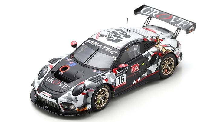 MODELLINO IN SCALA COMPATIBILE CON PORSCHE 911 GT3 R N.16 24 H SPA 2022 D'SILVA-S.GROVE-B.GROVE-PAYNE 1:43 SPARK MODEL SB530