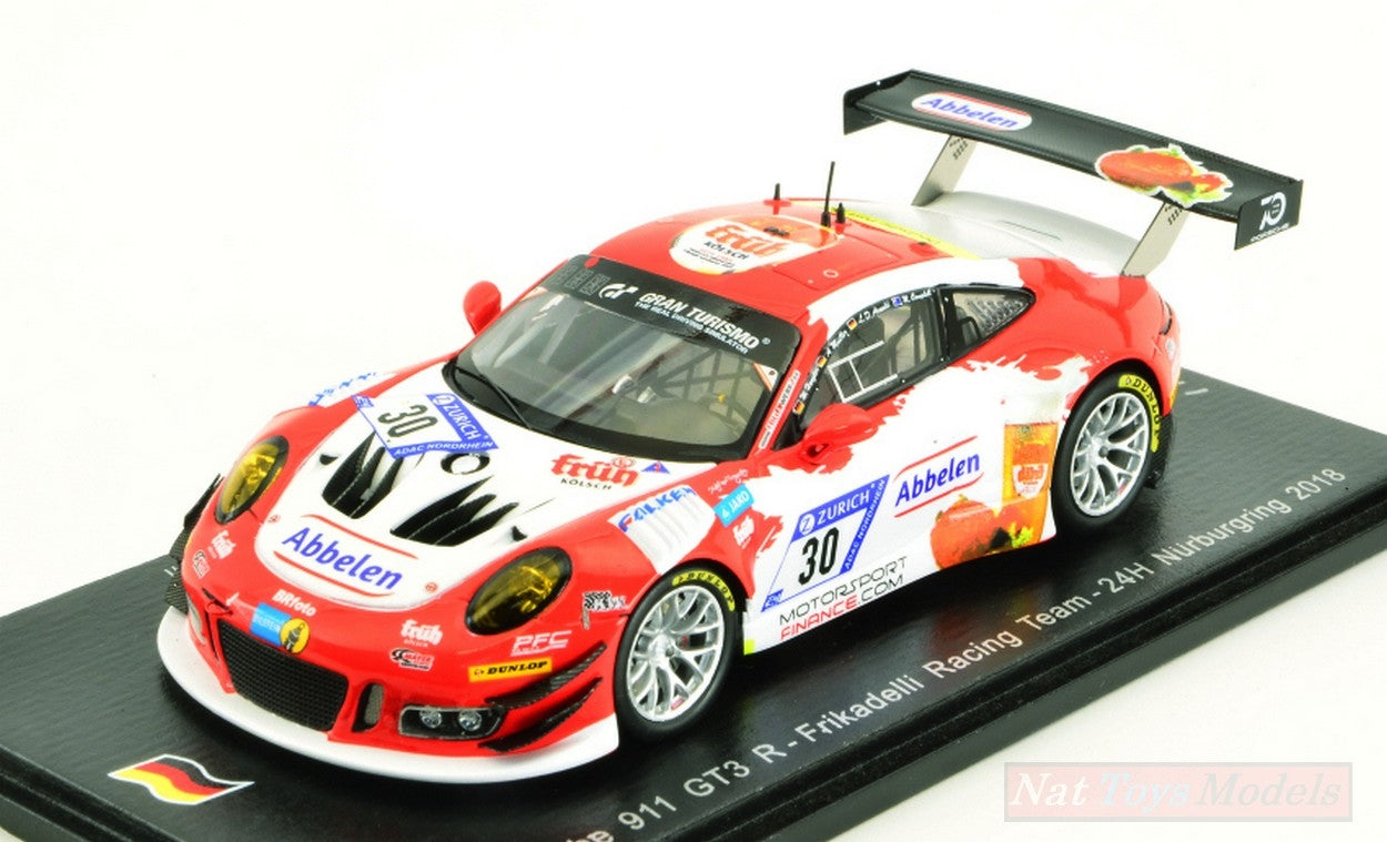 MODELLINO IN SCALA COMPATIBILE CON PORSCHE 911 GT3 R N.30 24 H NURBURGRING 2018 ARNOLD-MULLER-HENZLER-C. SPARK MODEL SG408