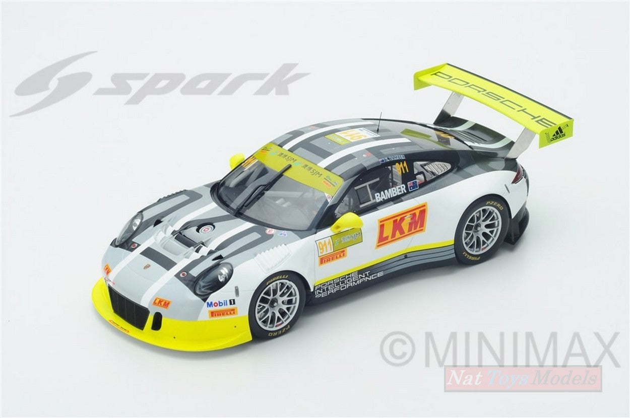 MODELLINO IN SCALA COMPATIBILE CON PORSCHE 911 GT3 R N.911 4th MACAU GT WORLD CUP 2016 E.BAMBER 1:18 SPARK MODEL S18SA007