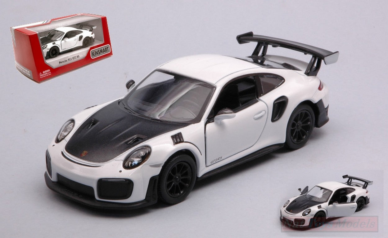 MODELLINO IN SCALA COMPATIBILE CON PORSCHE 911 RS GT2 RS (991) WHITE/BLACK cm 12 BOX KINSMART KT5408WW