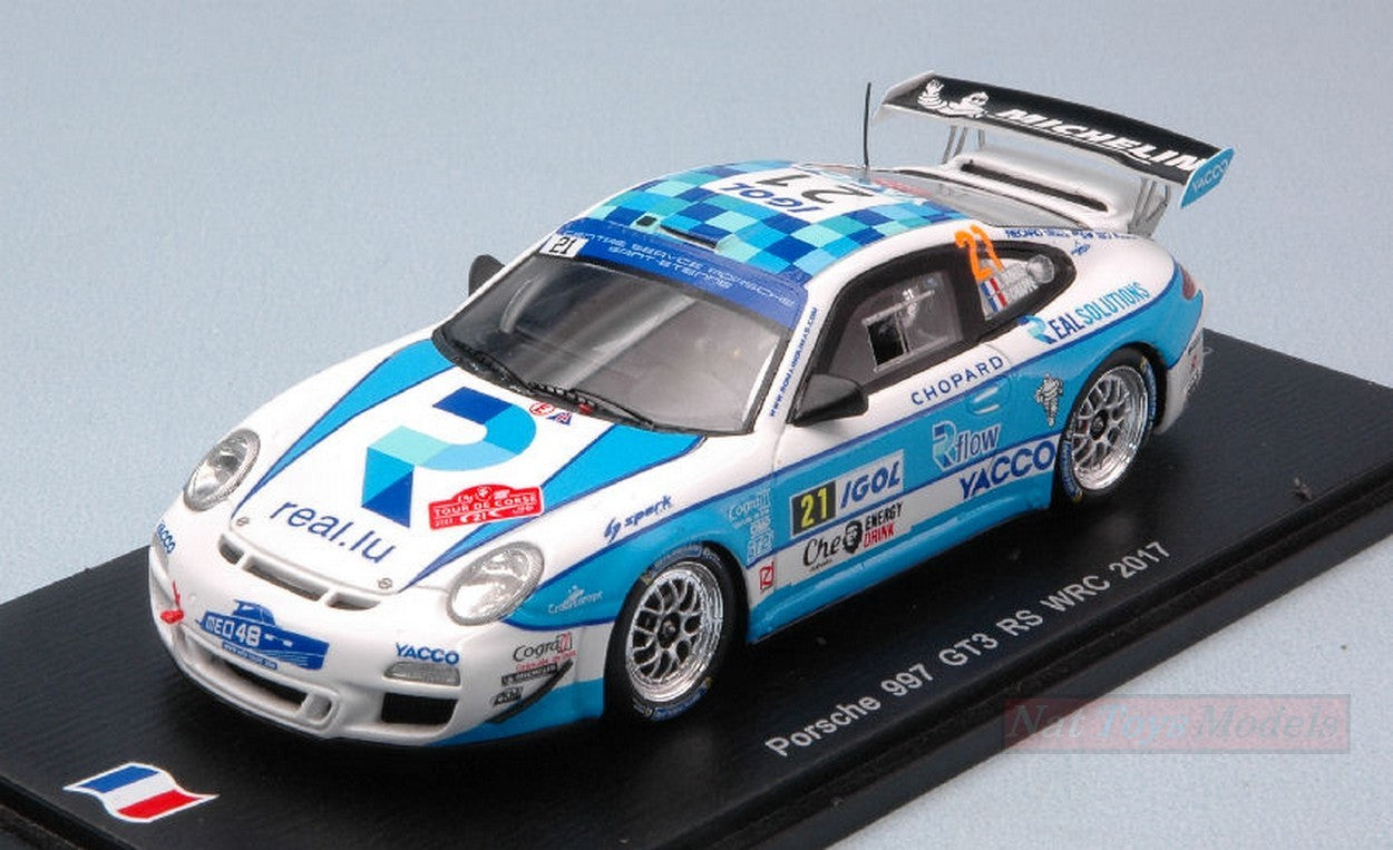 MODELLINO IN SCALA COMPATIBILE CON PORSCHE 997 GT3 N.21 18th T.DE CORSE WRC 2017 P.CHIAPPE-R.DUMAS 1:43 SPARK MODEL SF115