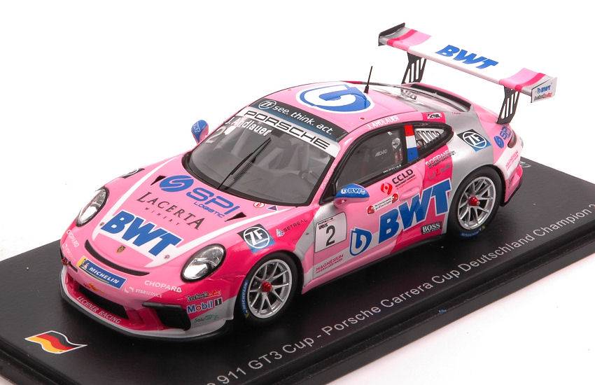 MODELLINO IN SCALA COMPATIBILE CON PORSCHE CARRERA CUP DEUTSCHLAND N.2 CHAMPION 2019 J.ANDLAUER 1:43 SPARK MODEL SG428