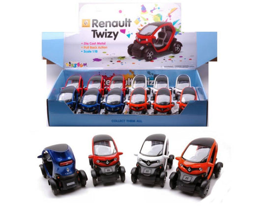 MODELLINO IN SCALA COMPATIBILE CON RENAULT TWIZY COL.ASS.cm 12 1:18 KINSMART KT89180