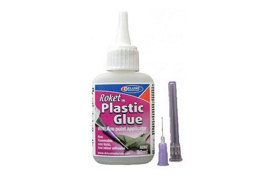 MODELING COLORS ROKET PLASTIC GLUE WITH NEEDLE PLASTIC POLIESTER ABS 8-10 SEC. 30 ml DE LUXE MATERIALS DL-AD62