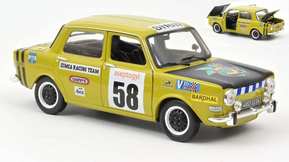 MODELE REDUIT COMPATIBLE AVEC SIMCA 1000 RALLYE 2 SRT N.58 1973 VERT ACIDE 1:18 REPROD. NOREV NV185699