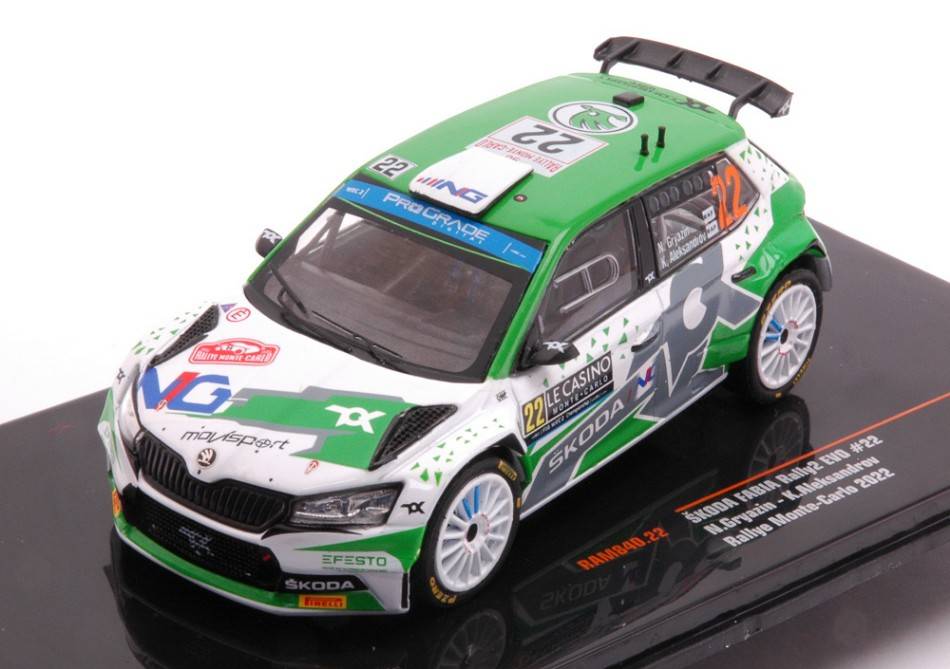 MODELLINO IN SCALA COMPATIBILE CON SKODA FABIA RALLY2 EVO N.22 RALLY MONTE CARLO 2022 GRYAZIN/ALEKSAND.1:43 IXO MODEL RAM840