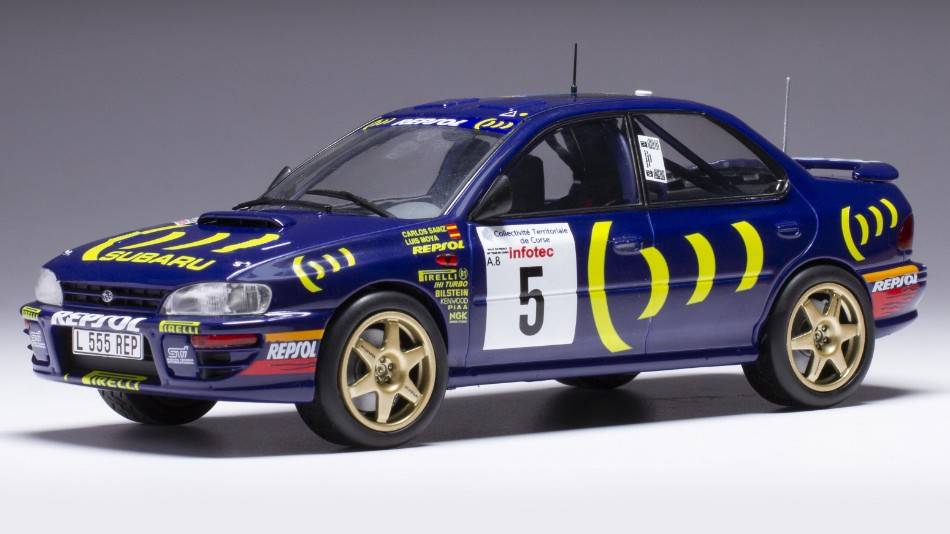 MODELE REDUIT COMPATIBLE AVEC SUBARU IMPREZA 555 WRC N.5 RALLYE TOUR DE CORSE 1995 SAINZ/MOYA 1:24
 MODÈLE IXO 24RAL028A