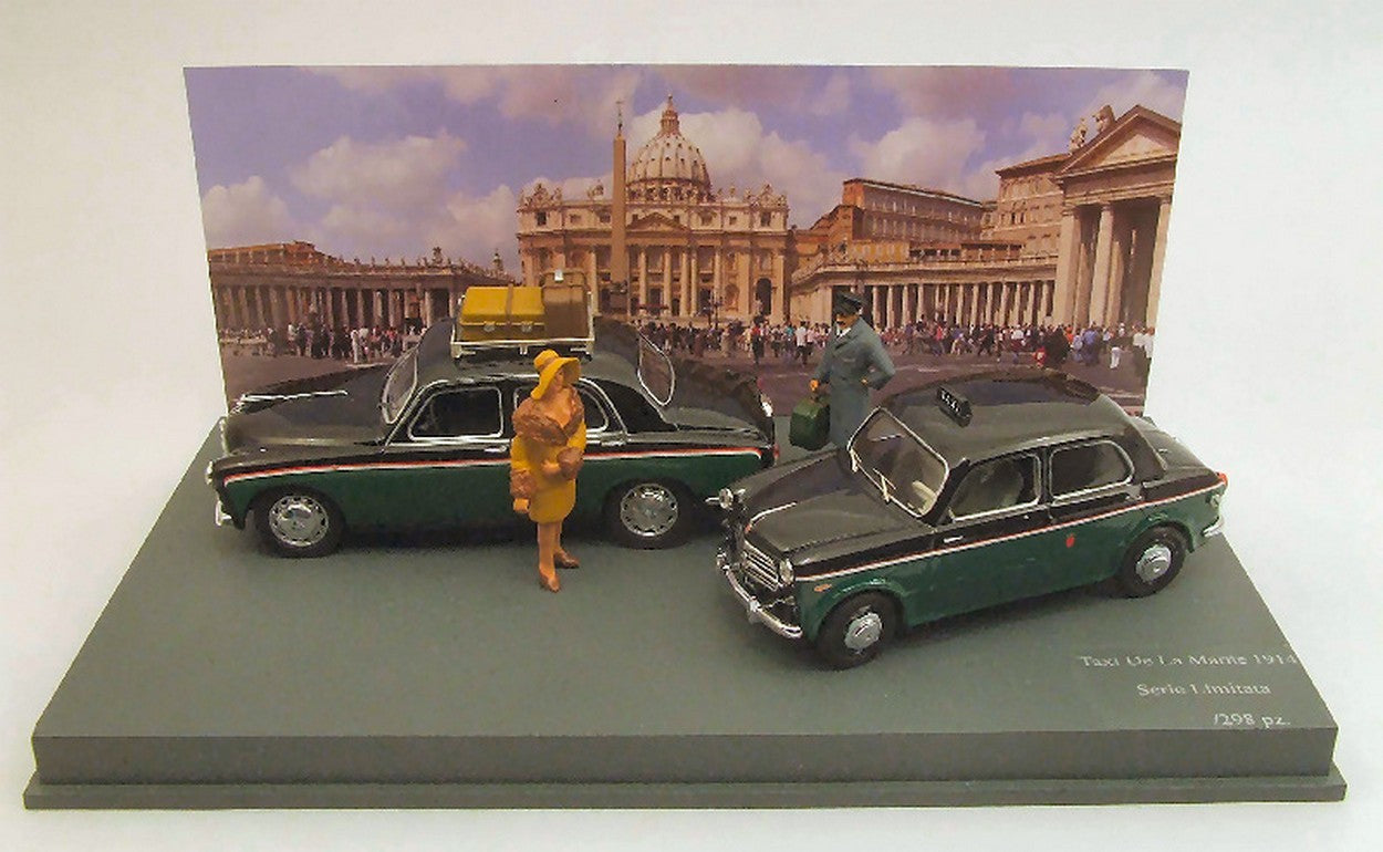 SCALE MODEL COMPATIBLE WITH TAXI PIAZZA S.PIETRO ALFA ROMEO 1900 AND FIAT 110 TV + 3 FIGURES 1:43 RIO RI4331D