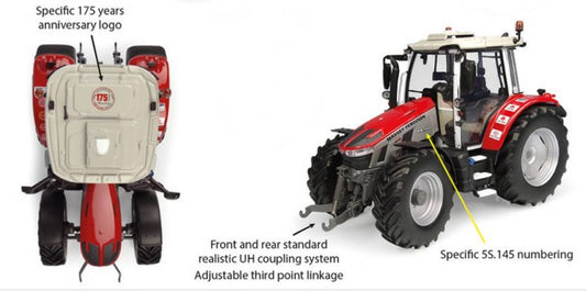 MODELLINO IN SCALA COMPATIBILE CON TRATTORE MASSEY FERGUSON 5S.145 175th ANNIVERSARY EDITION 1:32 UNIVERSAL HOBBIES UH6460