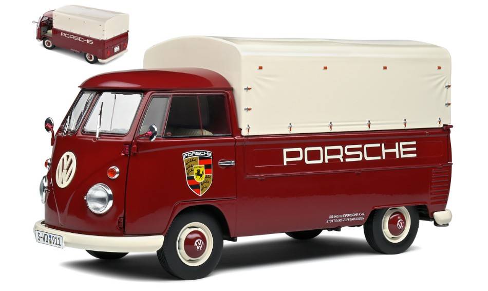 SCALE MODEL COMPATIBLE WITH VOLKSWAGEN T1 PICK UP PORSCHE SERVICE 1950 RED 1:18 SOLID SL1806707