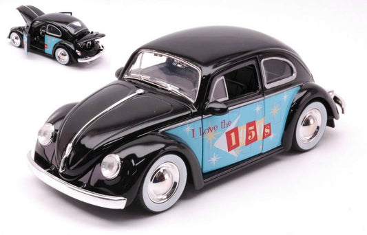 MODELLINO IN SCALA COMPATIBILE CON VW BEETLE 1959 "I LOVE THE 50s" GLOSSY BLACK 1:24 JADA TOYS JADA31382