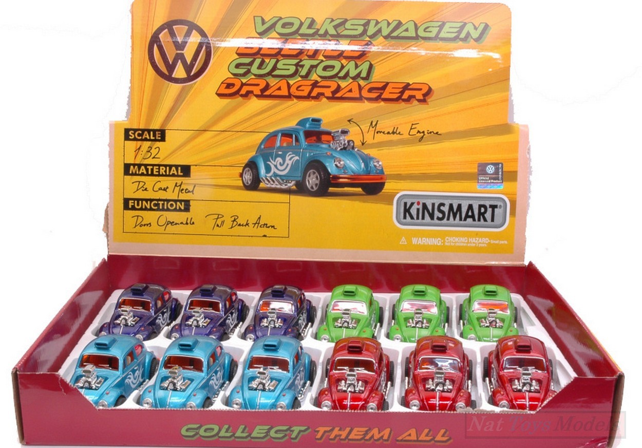 MODELLINO IN SCALA COMPATIBILE CON VW BEETLE CUSTOM DRAGRACER 1967 COL.ASS.1:32 KINSMART KT5405D