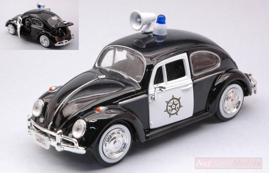 MODELLINO IN SCALA COMPATIBILE CON VW BEETLE POLICE BLACK/WHITE 1:24 MOTORMAX MTM79578