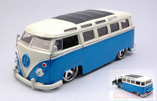 MODELLINO IN SCALA COMPATIBILE CON VW BUS 1962 BLUE/WHITE 1:24 JADA TOYS JADA99023