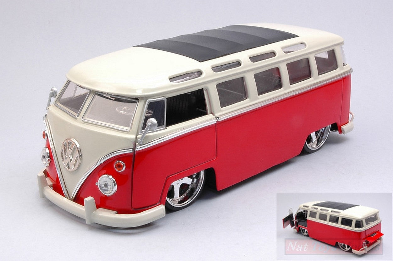 MODELE REDUIT COMPATIBLE AVEC VW BUS 1962 ROUGE/BLANC 1:24 JADA TOYS JADA99026