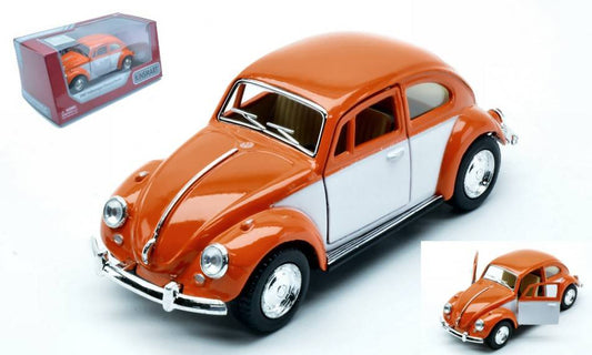 MODELLINO IN SCALA COMPATIBILE CON VW CLASSIC BEETLE 1967 ORANGE/WHITE BOX cm 12 KINSMART KT5373WO