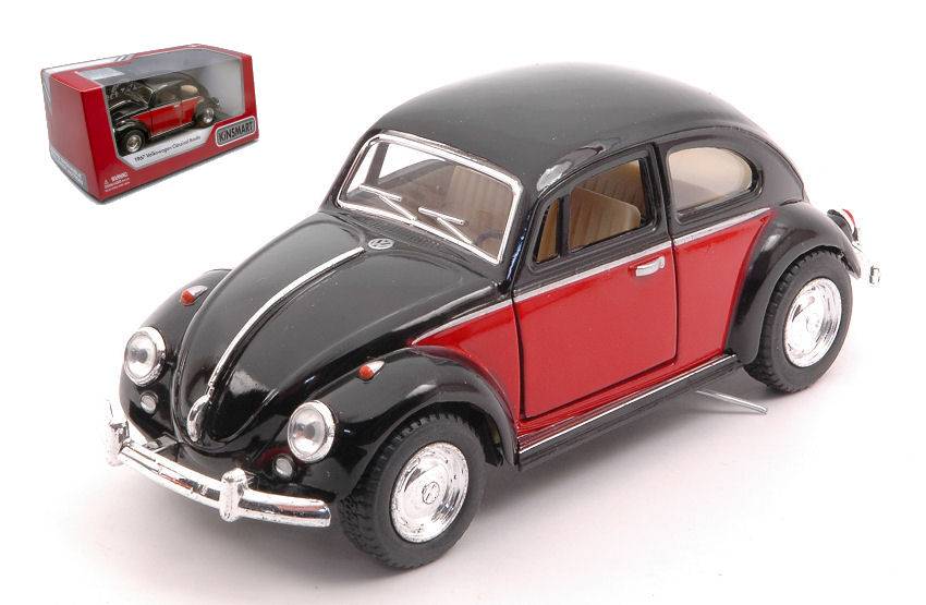 MODELLINO IN SCALA COMPATIBILE CON VW CLASSICAL BEETLE 1967 BLACK/RED cm 12 BOX KINSMART KT5373WBK