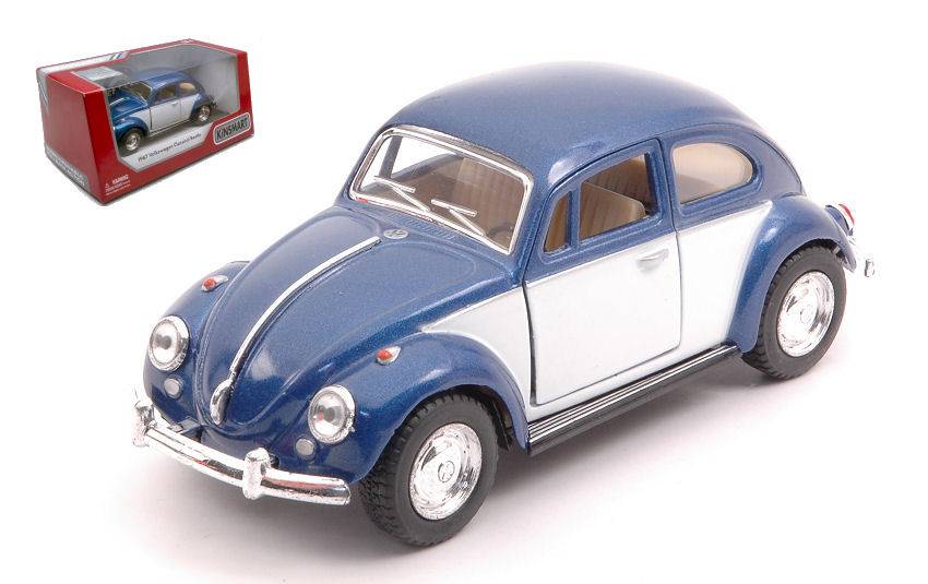 MODELLINO IN SCALA COMPATIBILE CON VW CLASSICAL BEETLE 1967 BLUE/WHITE cm 12 BOX KINSMART KT5373WB