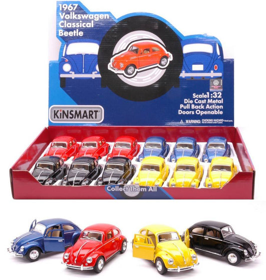 MODELLINO IN SCALA COMPATIBILE CON VW CLASSICAL BEETLE 1967 COL.ASS.cm 12 1:32 KINSMART KT807