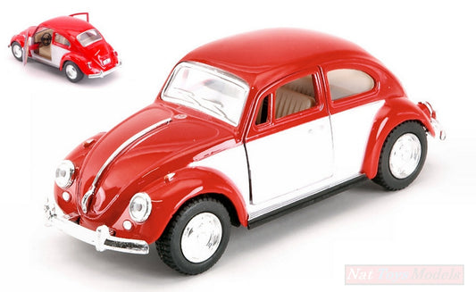 MODELLINO IN SCALA COMPATIBILE CON VW CLASSICAL BEETLE 1967 WHITE/RED BOX 1:32 KINSMART KT5373WR