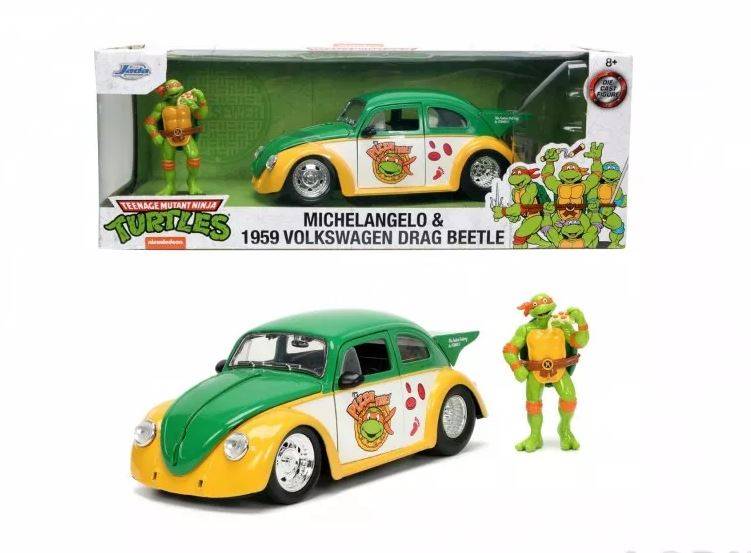 MODELLINO IN SCALA COMPATIBILE CON VW DRAG BEETLE 1959 "TURTLES" 1:24 JADA TOYS JADA253285002