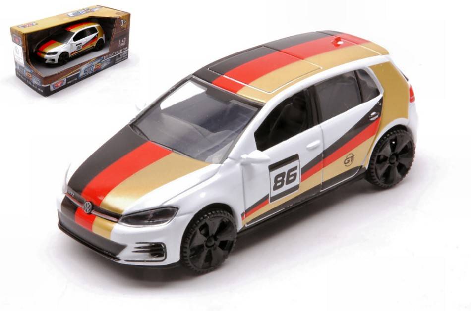 MODELE REDUIT COMPATIBLE AVEC VW GOLF A7 GTI N.86 OR/ROUGE/NOIR/BLANC 1:43 MOTORMAX MTM79412