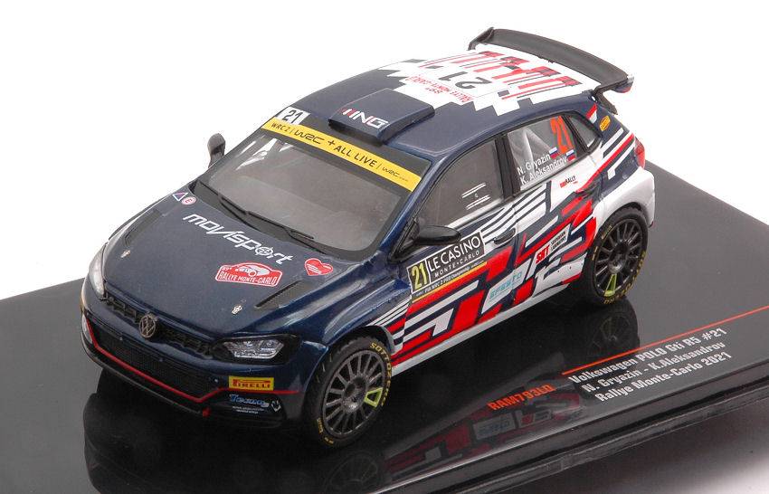 MODELE REDUIT COMPATIBLE AVEC VW POLO GTI R5 N.21 RALLYE MONTE CARLO 2021 GRYAZIN/ALEKSANDROV 1:43 IXO MODEL RAM793LQ