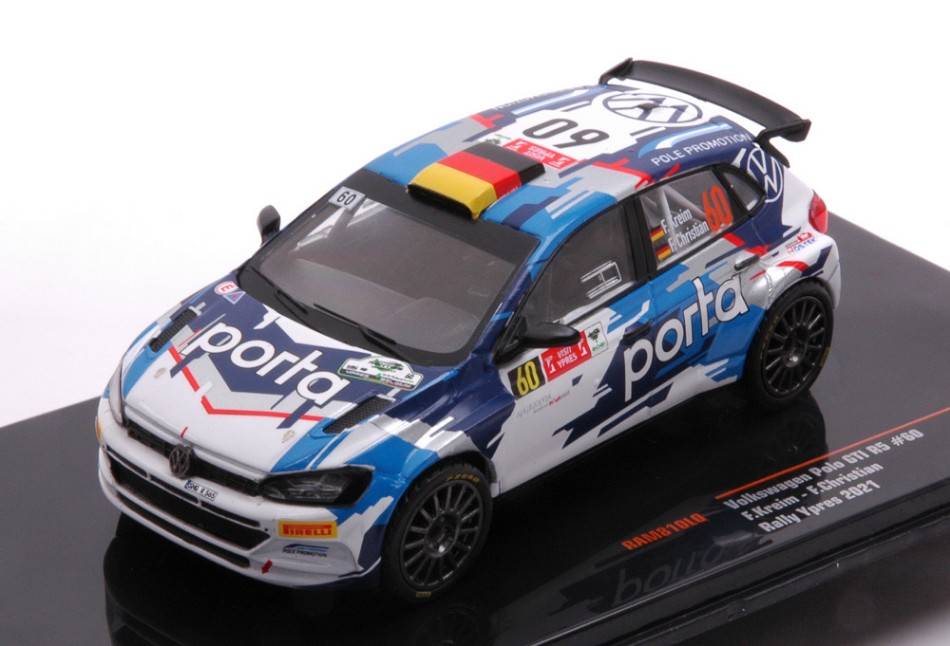 MODELLINO IN SCALA COMPATIBILE CON VW POLO GTI R5 N.60 RALLY YPRES 2021 KREIM/CHRISTIAN 1:43 IXO MODEL RAM810LQ