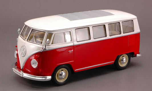 SCALE MODEL COMPATIBLE WITH VW T1 BUS 1962 RED/WHITE 1:24 WELLY WE1212