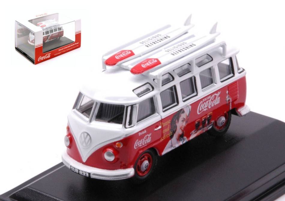 MODELLINO IN SCALA COMPATIBILE CON VW T1 BUS AND SURFBOARDS COCA COLA 1:76 OXFORD OXF76VWS008CC